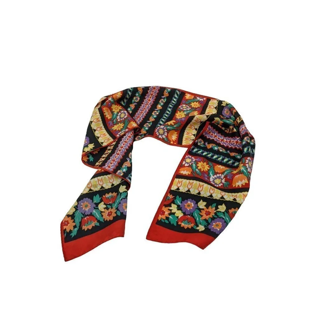 Vintage Style‎ Floral Striped Oblong Scarf Red Black Bohemian Paisley Accessory